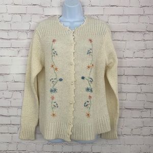 Barry Ashley vintage knit floral embroidered beige sweater size 40